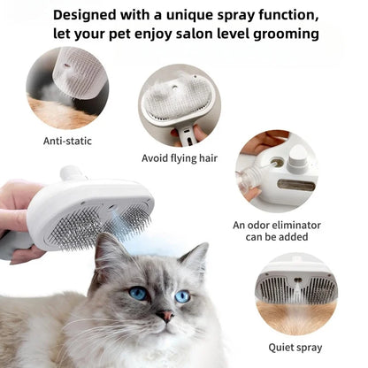 Självrengörande elektrisk ångande kattborste | Hundborste