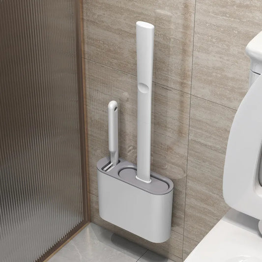 Väggmonterad Toalettborste | Långt Handtag av Silikon, Mjuka Borst