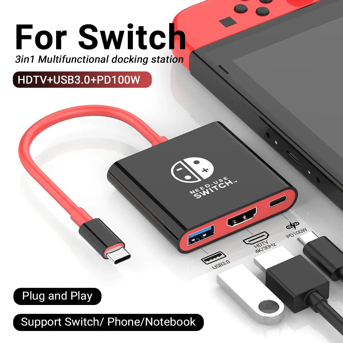 Nintendo Switch 4K Dock & USB C Splitter - Portabel TV-dockningsstation